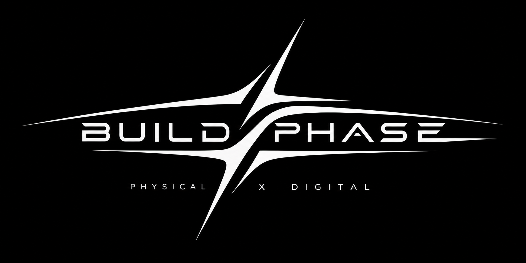 BUILD PHASE Logo mit silbernem Blitz und Physical × Digital Schriftzug
